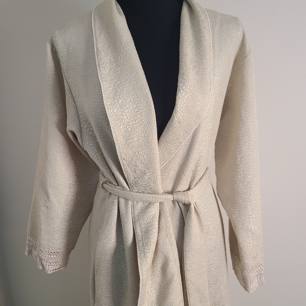 Texture Sky Robe Vintage Beige Satin Silky Robe With Texture - Gem